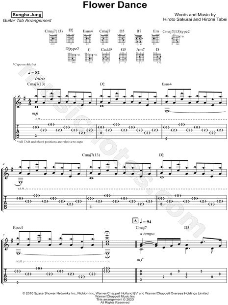 Sungha Jung Flower Dance Guitar Tab In E Minor Download And Print Sku Mn0221015