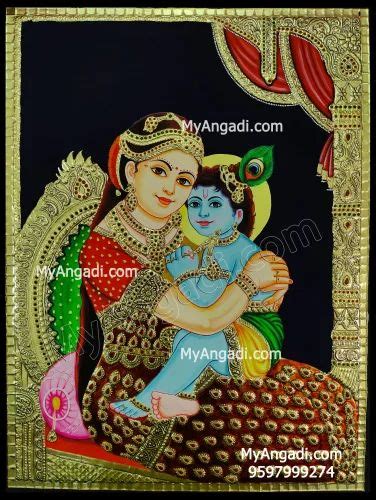 Teak Wood Frame Fine Finish Yasodha Krishna Tanjore Painting For Wall