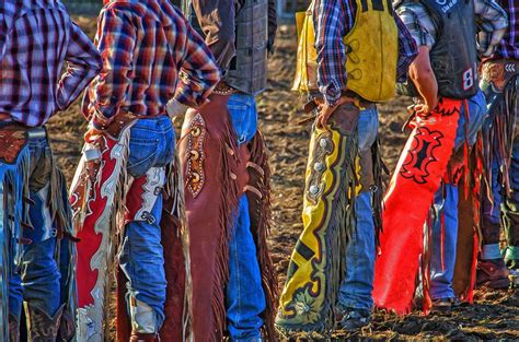 Mike Marvins Chaps Rock Springs Cowboys Lined Up Colorful Fringe