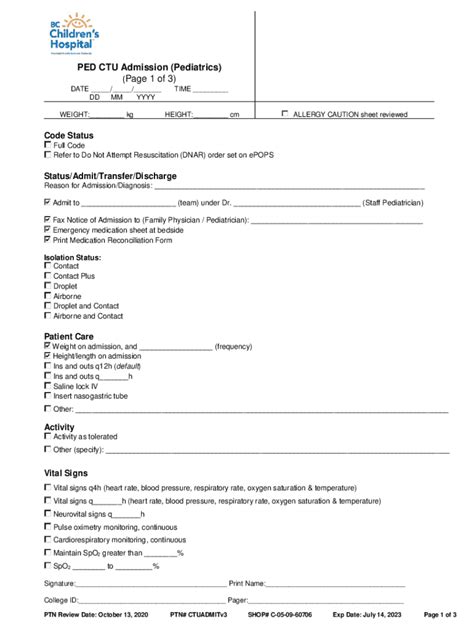 Fillable Online Policyandorders Cw Bc Bcch Order Set Template Epops