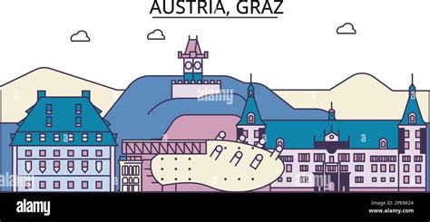 Austria Graz Tourism Landmarks Vector City Travel Illustration Stock