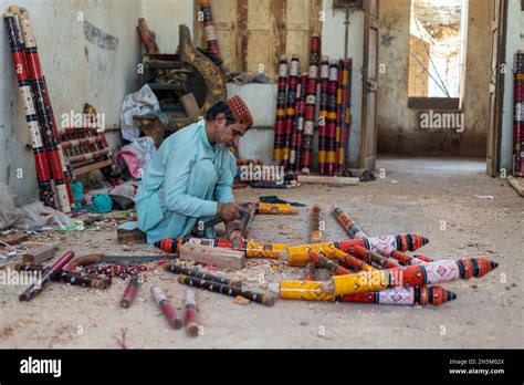 Hala Sindh 2022 Man Wearing Traditional Sindhi Cap Making Colorful