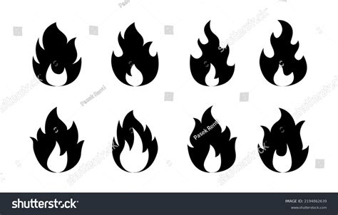 Collection Fire Flames Silhouette Vector Isolated Stock Vector Royalty