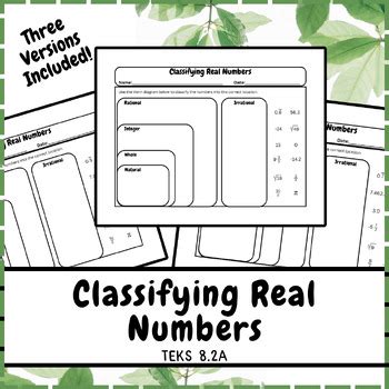 8th Grade Classifying Real Numbers Worksheet TEKS 8 2A THREE VERSIONS