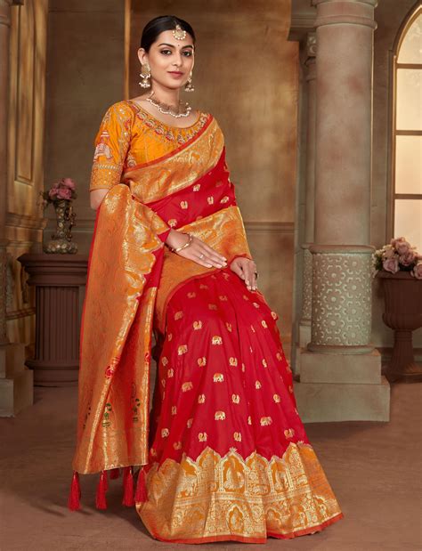 Banarasi Silk Woven Saree With Heavy Work Blouse Indifeels Australia