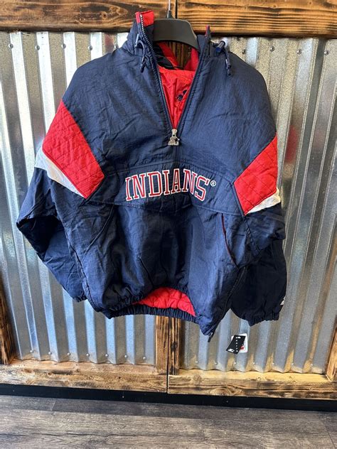 Vintage Starter Cleveland Indians 14 Zip Pullover Jacket Sz Med 90s