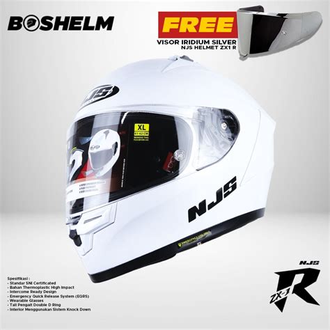 Jual Boshelm Helm Njs Zx R Solid Putih Glossy Helm Full Face Sni