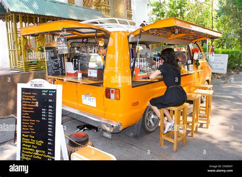 Coffee van, Yellow camper van cafe,Chiang Mai,Thailand Stock Photo - Alamy