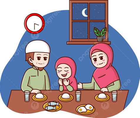 Familia Musulmana Rezando Iftar Y Sahur Ramadan Vector Png Ramadán