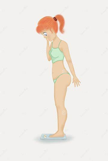 Illustration Of A Girl Standing On A Weigh Scale Stock Illustration