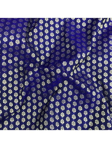 Royal Blue Floral Motifs Brocade Banarasi Silk Fabric Saroj Fabrics