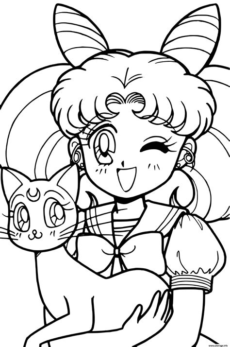 Coloriage Sailor Moon And Cat Jecolorie