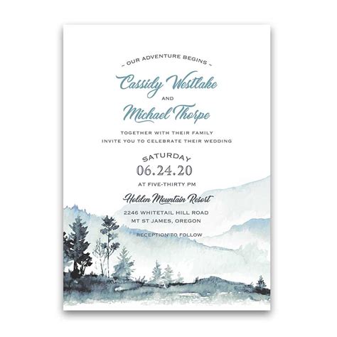 Mountain Wedding Invitation Template Watercolor Forest Modern