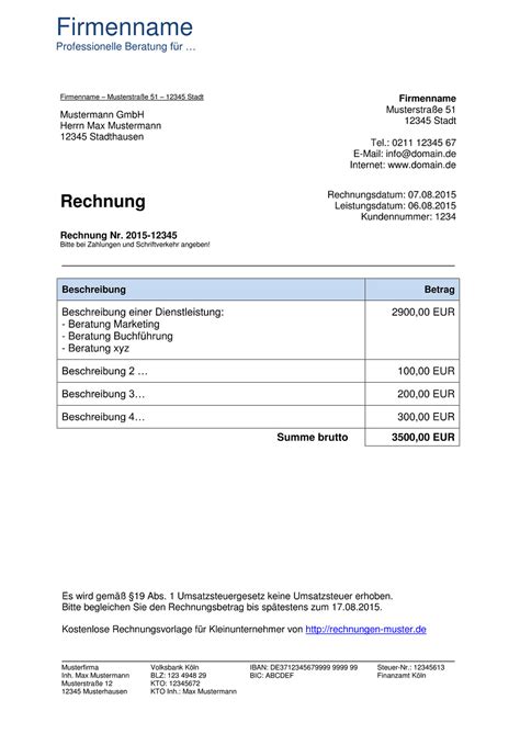 Rechnungsvorlage Kleinunternehmer Pages