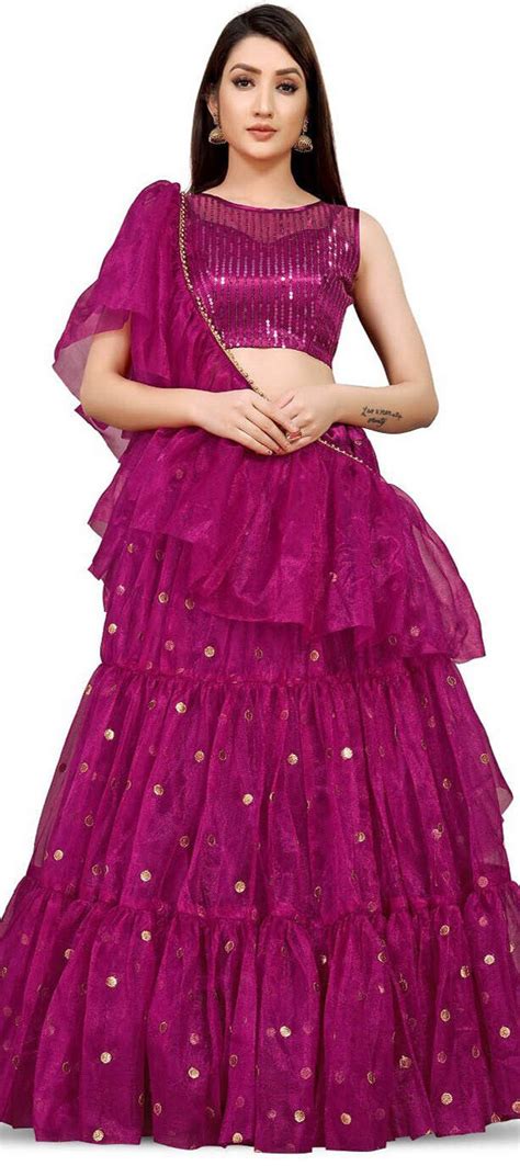 Festive Reception Wedding Pink And Majenta Color Net Fabric Lehenga