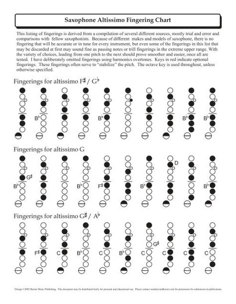 Saxophone Altissimo Fingering Chart - wardbaxter.com