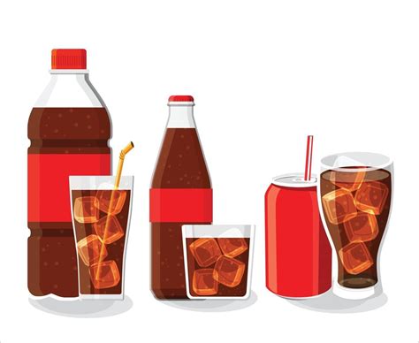 Soft drink bottle and glass set vector illustration 2993689 Vector Art ...