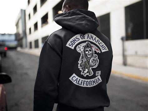 Mens Sons Of Anarchy Embroidered Patch Hoodie Samcro Redwood Original