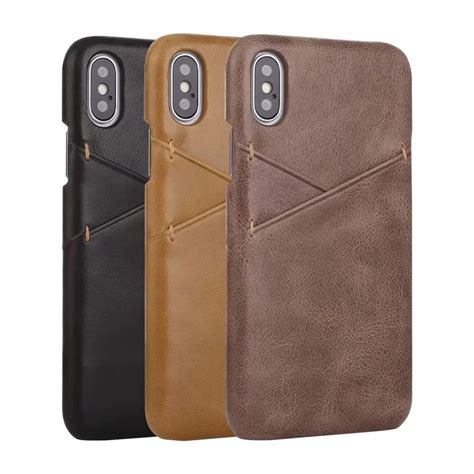 Leather Case For Apple Iphone X Xs Genuine Leather Case Matte Vintage Card Slot Cover Case For