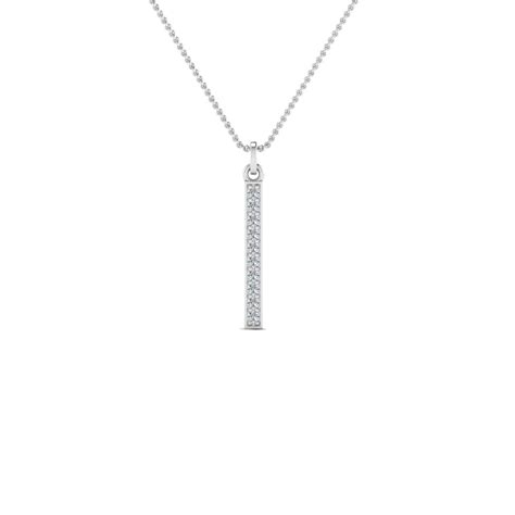 Fancy Pave Straight Bar Diamond Necklace Pendant In 14K White Gold