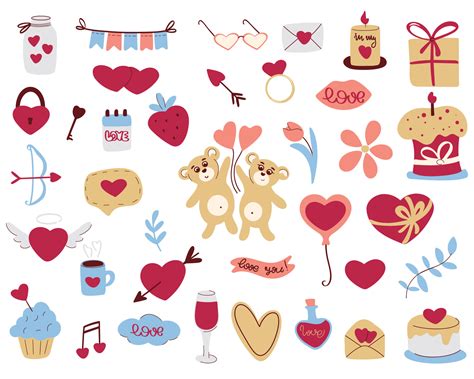 Valentines Day vector clip art set Hand drawn elements 17459468 Vector ...