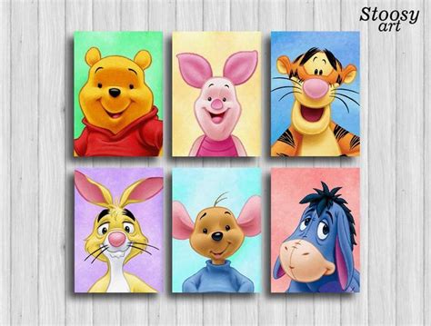 Winnie The Pooh Prints Set Of 6 Winnie Pooh Painting Nursery Etsy In