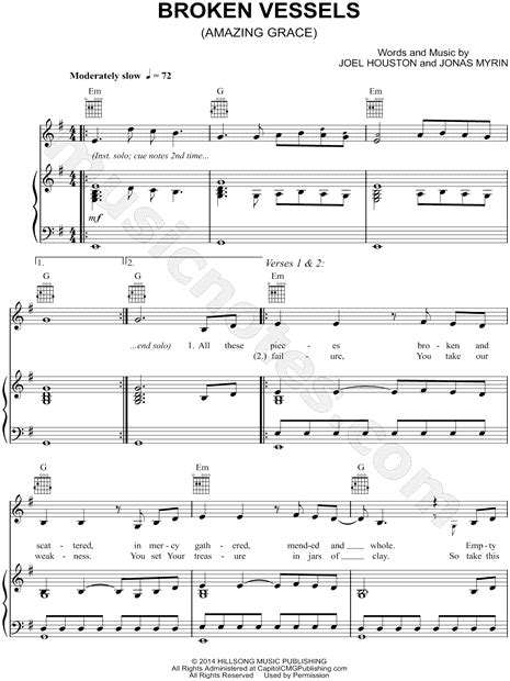 Hillsong Broken Vessels Amazing Grace Sheet Music In E Minor Download And Print Sku Mn0159910