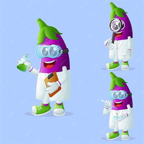 Premium Vector Cute Eggplant Characters As Scientists