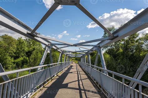 iron steel frame construction of bridge on blue sky background. bridge ...