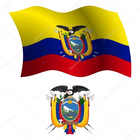 Escudo Y Bandera Ondulado Ecuador Vector De Stock