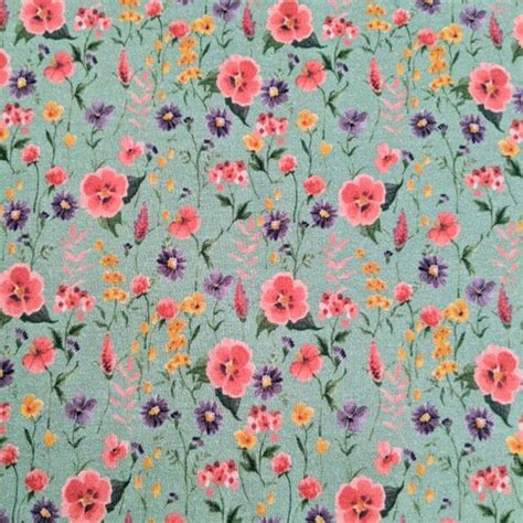 Ditsy Floral Jersey Fabric Mint Green Flower Fabric Etsy Uk