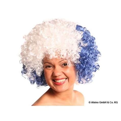 Perruque Bleu Blanc Gr Ce M Ga Funky Party Pour Adulte Coupe Disco Afro