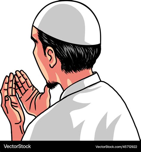 Muslim moslem man pray prayer dua drawing cartoon Vector Image