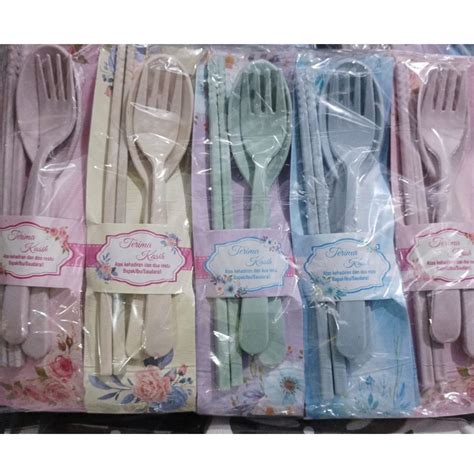 Jual 50 SET Souvenir Sendok Garpu Sumpit LOKAL Alas Shabby Kemas