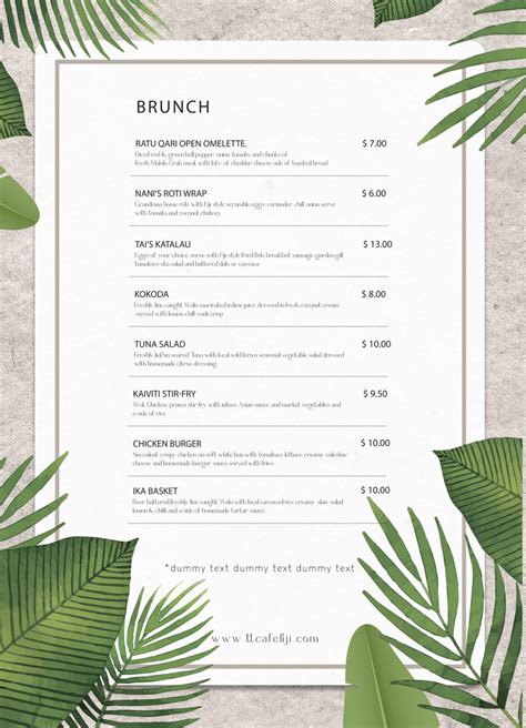 TT Cafe Fiji Menu on Behance