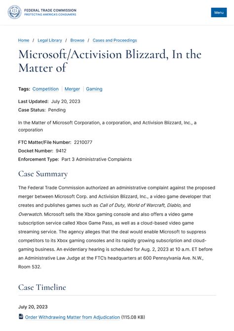 Ftc撤销对微软动视暴雪收购交易内部行政挑战 3dm单机