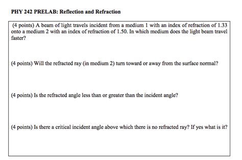 Solved Phy Prelab Reflection And Refraction Points Chegg