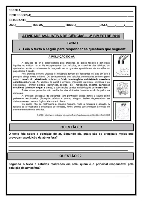 Atividade Avaliativa De Ciências 3º Bimestre 2015 Pdf