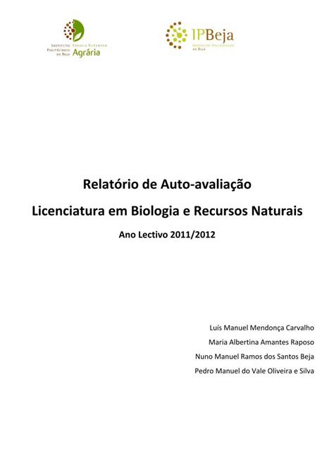 Pdf Relat Rio De Auto Avalia O Licenciatura Em Biologia E De