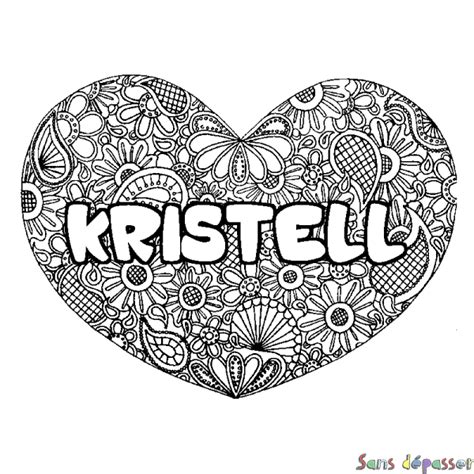 Coloriage prénom KRISTELL décor Mandala coeur Sans Dépasser