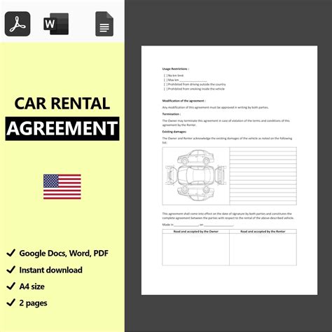 Car Rental Agreement In English Car Rental Agreement Etsy