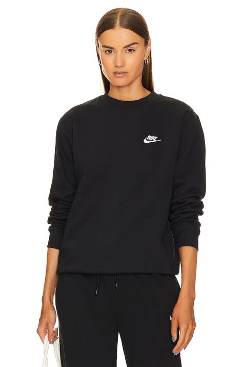 Nike Club Crew Neck Sweatshirt In Black And White Revolve