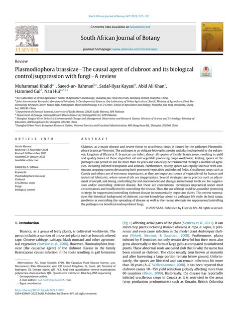 PDF Plasmodiophora Brassica The Causal Agent Of Clubroot And Its