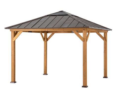 Sunjoy Hardtop Gazebo X Ft Cedar Framed Wood Gazebo With Brown