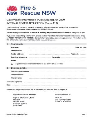 Fillable Online Fire Nsw Gov Internal Review Application Form Fire