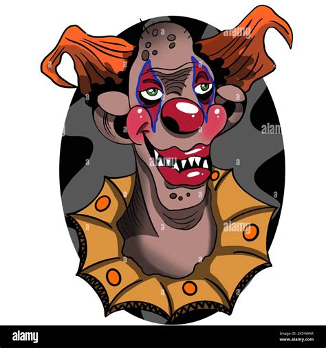 Creepy Scary Clown Halloween Illustration In Dark Background Stock