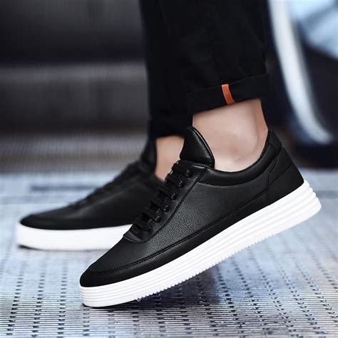 Men Leather Casual Black Sneakers Mens Shoes Casual Sneakers Leather Sneakers Men Leather