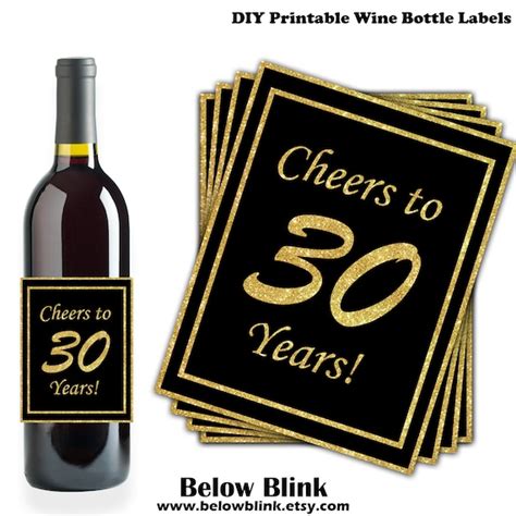 30th Birthday Wine Bottle Labels Cheers To 30 Years Wine Bottle Labels 30th Anniversary 30th