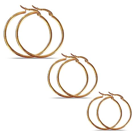 3 Pairs Gold Hoop Earrings For Women Girls Big Gold Hoop