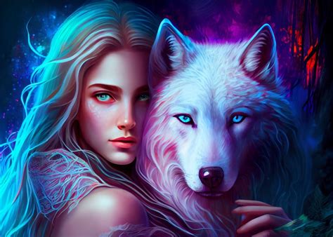 Wolf And Woman Art Print